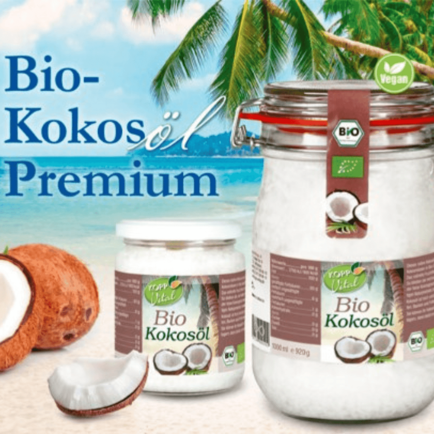 Glas mit hochwertigem Kopp Vital Bio-Kokosöl – vielseitig einsetzbar in Küche, Kosmetik und Gesundheitsanwendungen