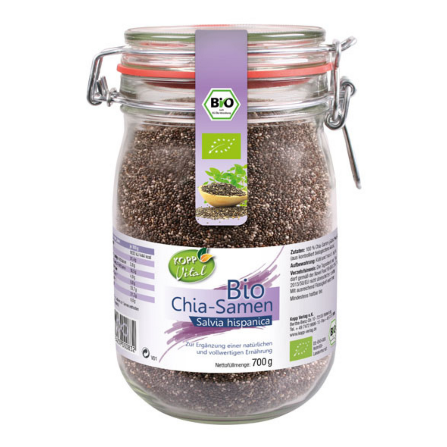 Kopp Vital Bio Chia Samen im Bügelglas – gesund, vegan, umweltfreundlich