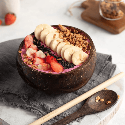 Kokosnuss Schale 2er Set mit Holzlöffeln & Bambusstrohhälmen - Kokoswelt