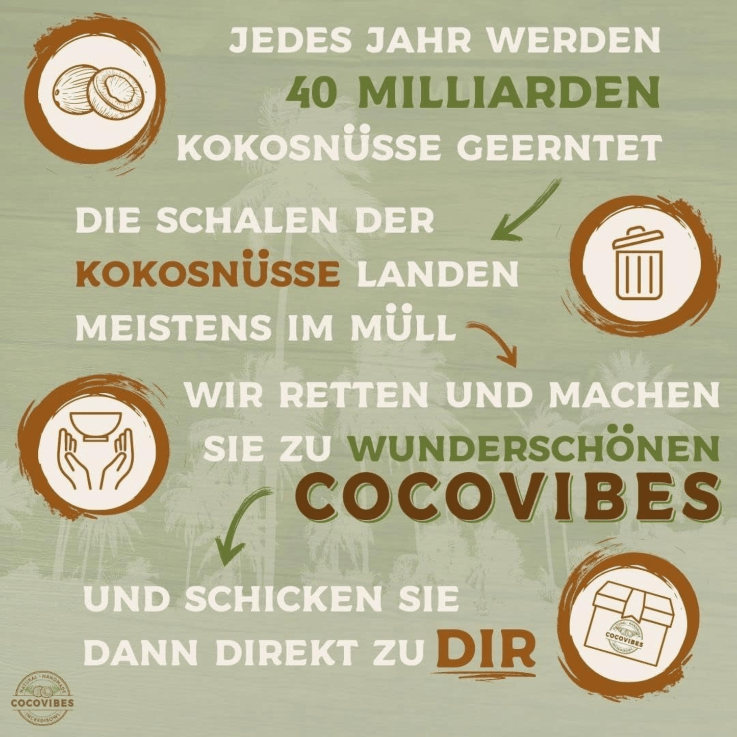Kokosnuss Schalen - 4er Set mit Anti - Kipp - Ring & Holzlöffel - nachhaltig - Kokoswelt