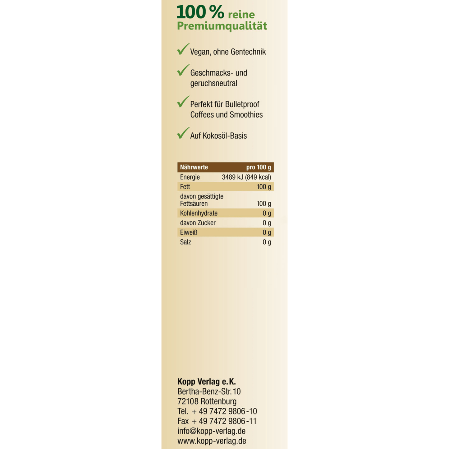 MCT - Öl - vegan 100 - prozentige Reinheit, 500 ml - Kokoswelt