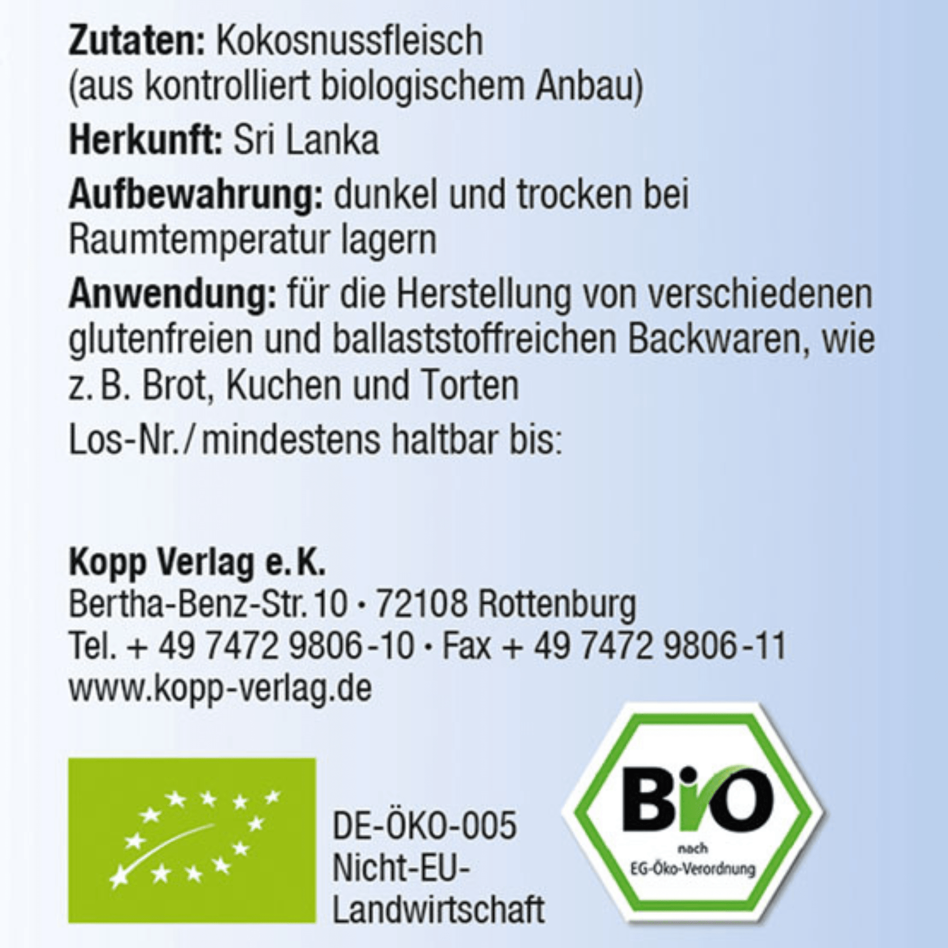 Feines Bio-Kokosmehl in umweltfreundlicher Verpackung – ideal zum glutenfreien Backen, Kochen und als Ballaststoffquelle