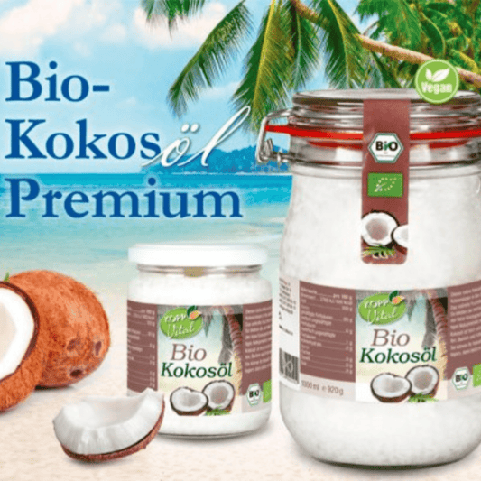 Glas mit hochwertigem Kopp Vital Bio-Kokosöl – vielseitig einsetzbar in Küche, Kosmetik und Gesundheitsanwendungen