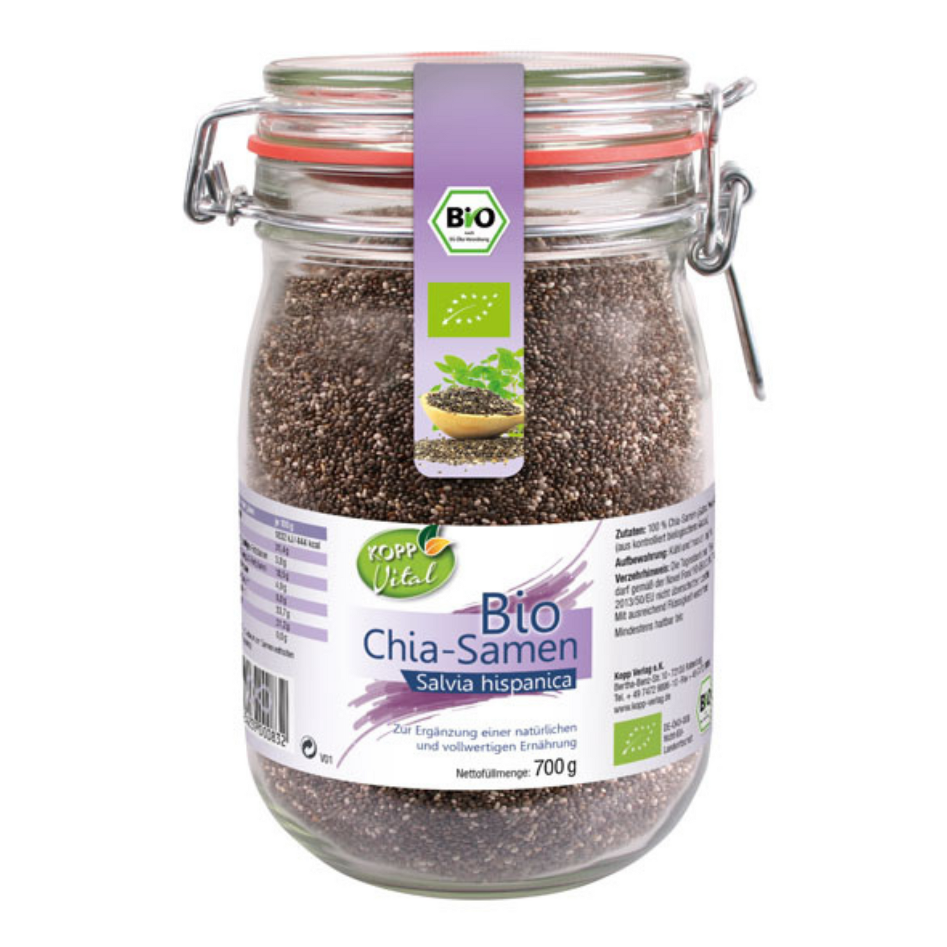 Kopp Vital Bio Chia Samen im Bügelglas – gesund, vegan, umweltfreundlich