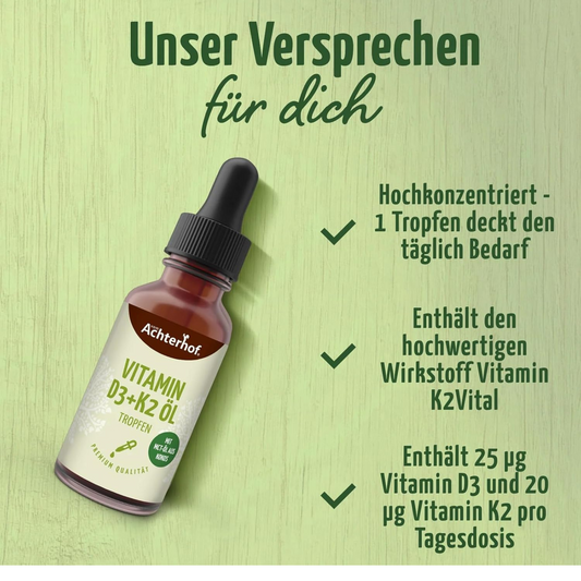 Vitamin D3 K2 Tropfen hochdosiert mit Kokos-MCT-Öl in Braunglasflasche mit Pipette – Nahrungsergänzung für Immunsystem und Knochen